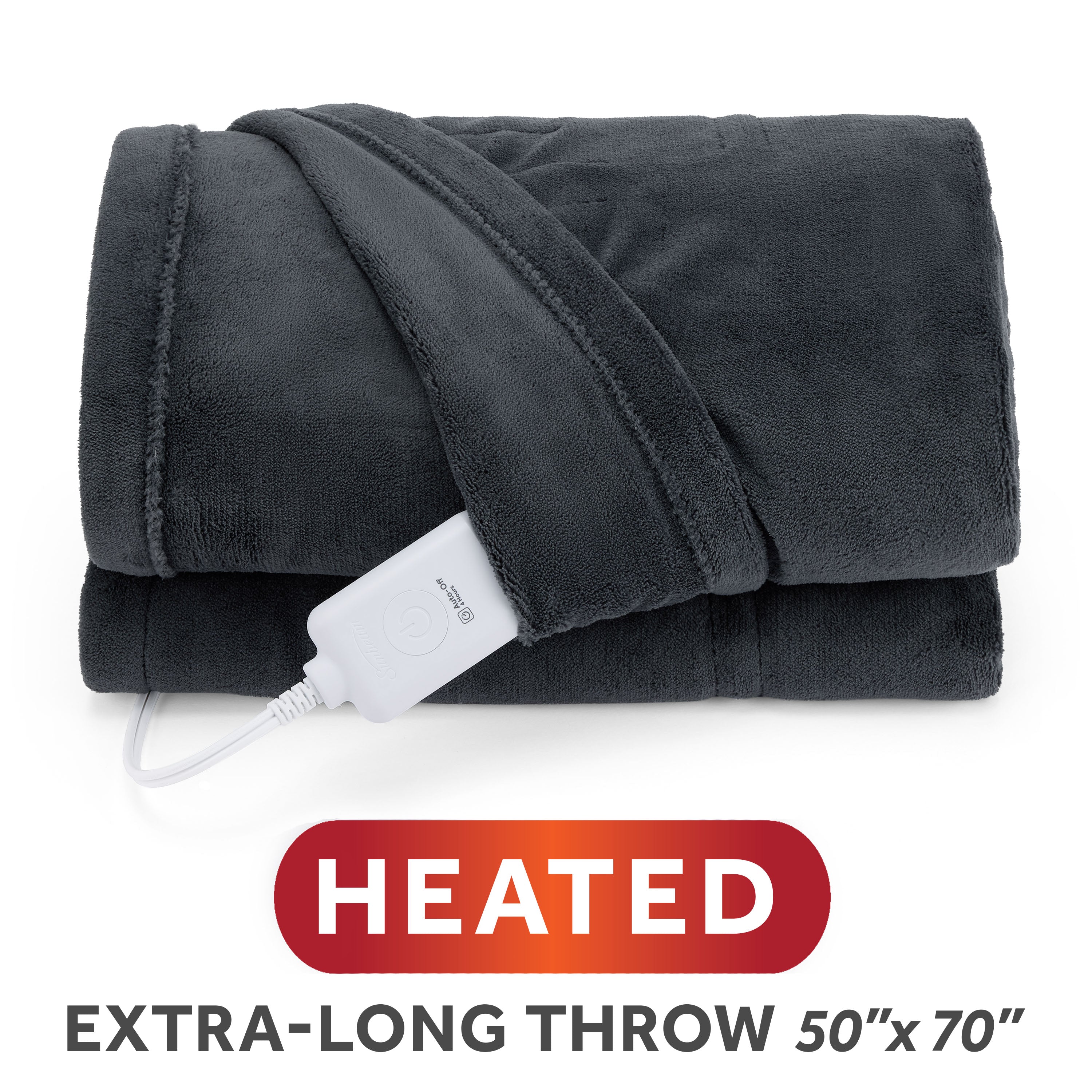 Sunbeam Heated Greystone Throw Blanket Microplush 4 Heat Settings 50x70