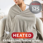 Sunbeam Heated Light Gray Throw Blanket Microplush 4 Heat Settings 50x70