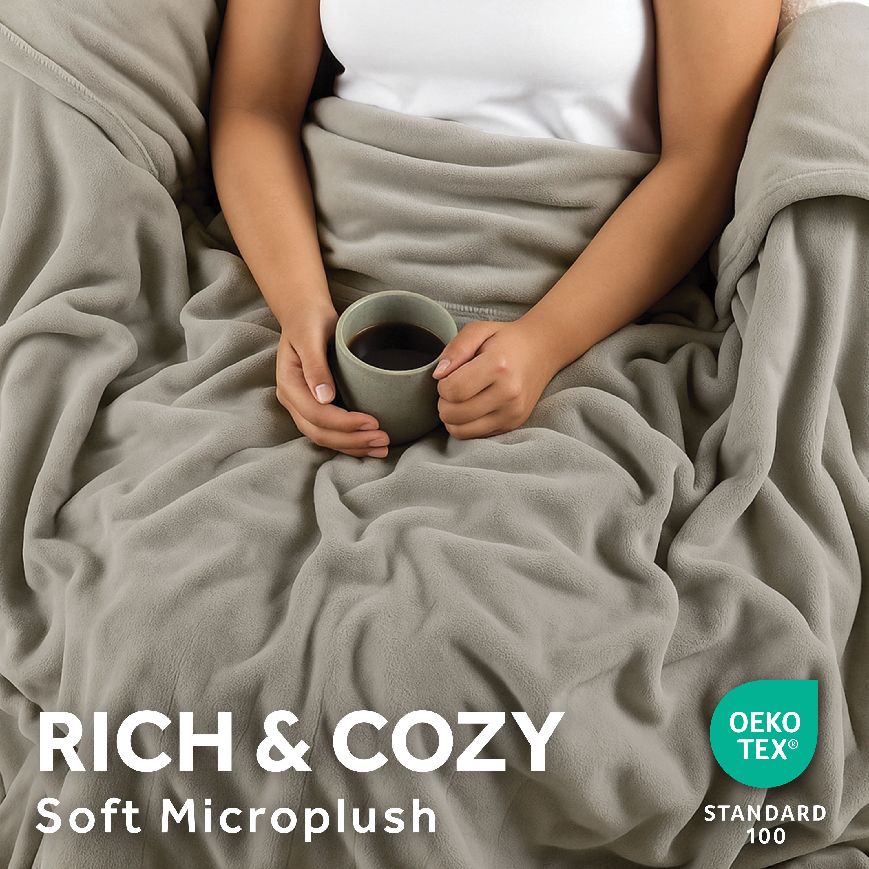 Sunbeam Heated Light Gray Throw Blanket Microplush 4 Heat Settings 50x70