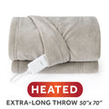 Sunbeam Heated Light Gray Throw Blanket Microplush 4 Heat Settings 50x70