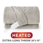 Sunbeam Heated Light Gray Throw Blanket Microplush 4 Heat Settings 50x70