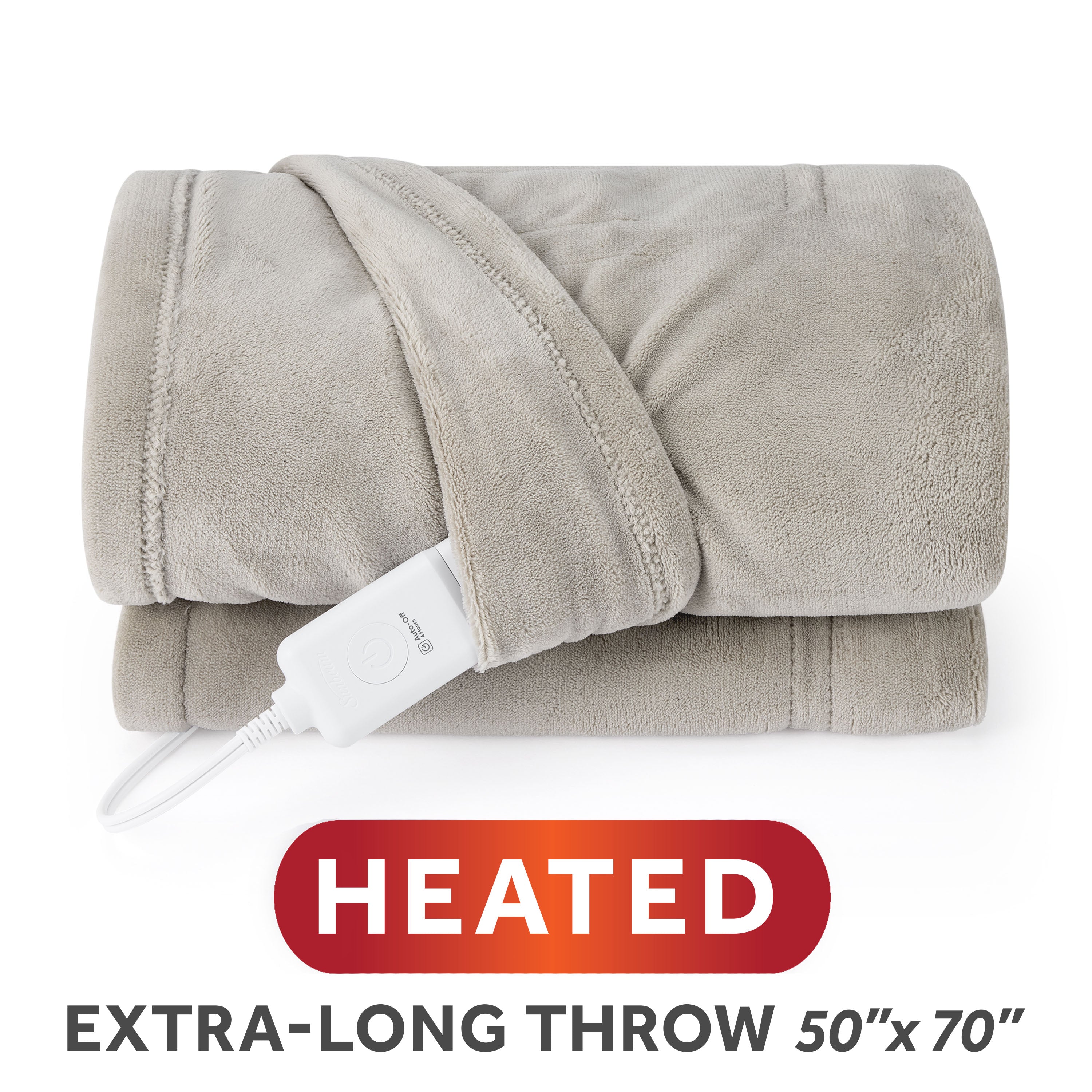 Sunbeam Heated Light Gray Throw Blanket Microplush 4 Heat Settings 50x70