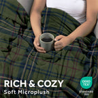 Sunbeam Heated Vintage Plaid Green Throw Microplush 4 Heat Settings 50x70