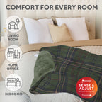 Sunbeam Heated Vintage Plaid Green Throw Microplush 4 Heat Settings 50x70
