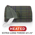 Sunbeam Heated Vintage Plaid Green Throw Microplush 4 Heat Settings 50x70