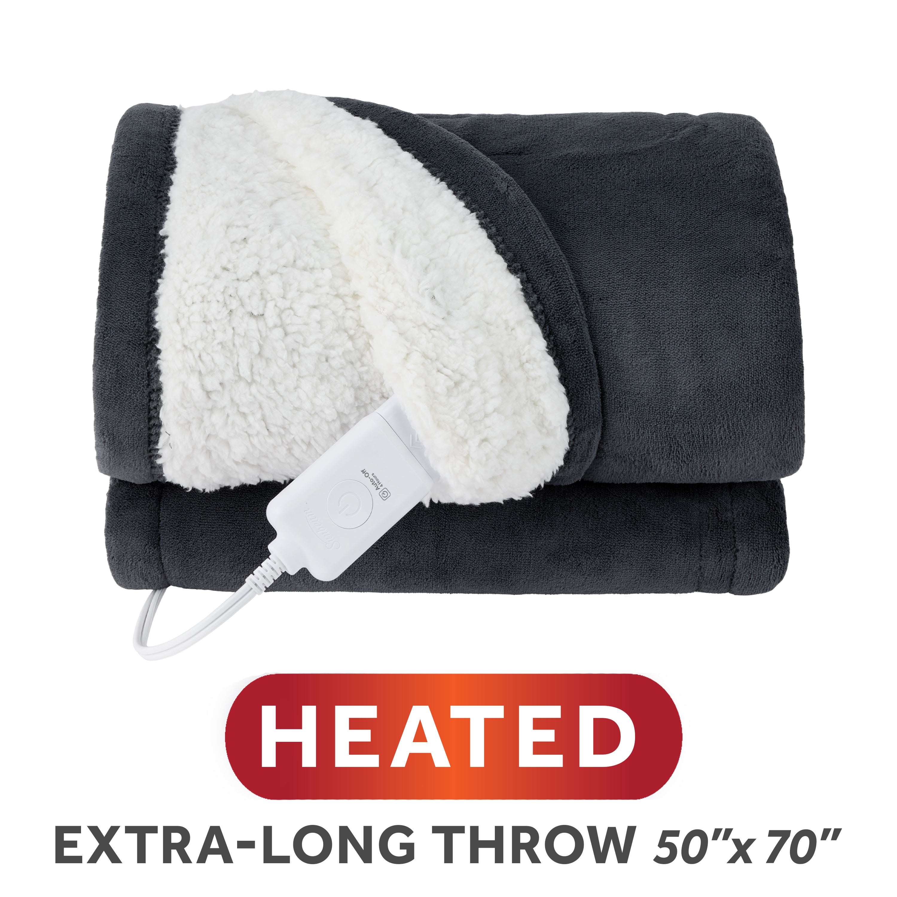 Sunbeam Heated Greystone Throw Blanket Microplush Faux Shearling 4 Heat 50x70