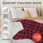 Sunbeam Heated Red Black Buffalo Throw Blanket Microplush Faux Shearling 4 Heat 50x70