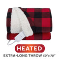 Sunbeam Heated Red Black Buffalo Throw Blanket Microplush Faux Shearling 4 Heat 50x70
