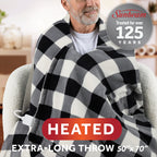 Sunbeam Heated Black Buffalo Throw Blanket Microplush Faux Shearling 4 Heat 50x70