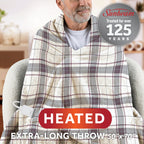 Sunbeam Heated Burgundy Plaid Throw Blanket Microplush Faux Shearling 4 Heat 50x70