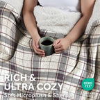 Sunbeam Heated Burgundy Plaid Throw Blanket Microplush Faux Shearling 4 Heat 50x70