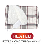 Sunbeam Heated Burgundy Plaid Throw Blanket Microplush Faux Shearling 4 Heat 50x70