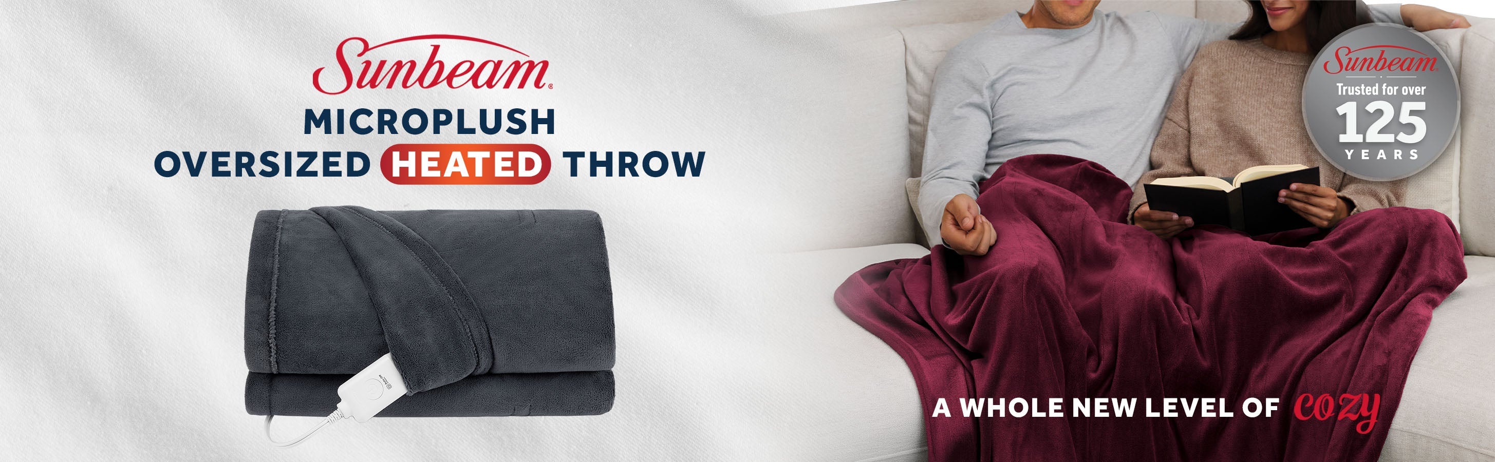 Sunbeam Heated Merlot Throw Blanket Oversized Microplush 4 Heat Settings 60x80