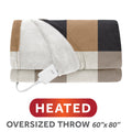 Sunbeam Heated Buffalo Tan Throw Blanket Oversized Microplush 4 Heat Settings 60x80