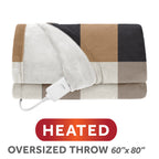 Sunbeam Heated Buffalo Tan Throw Blanket Oversized Microplush 4 Heat Settings 60x80