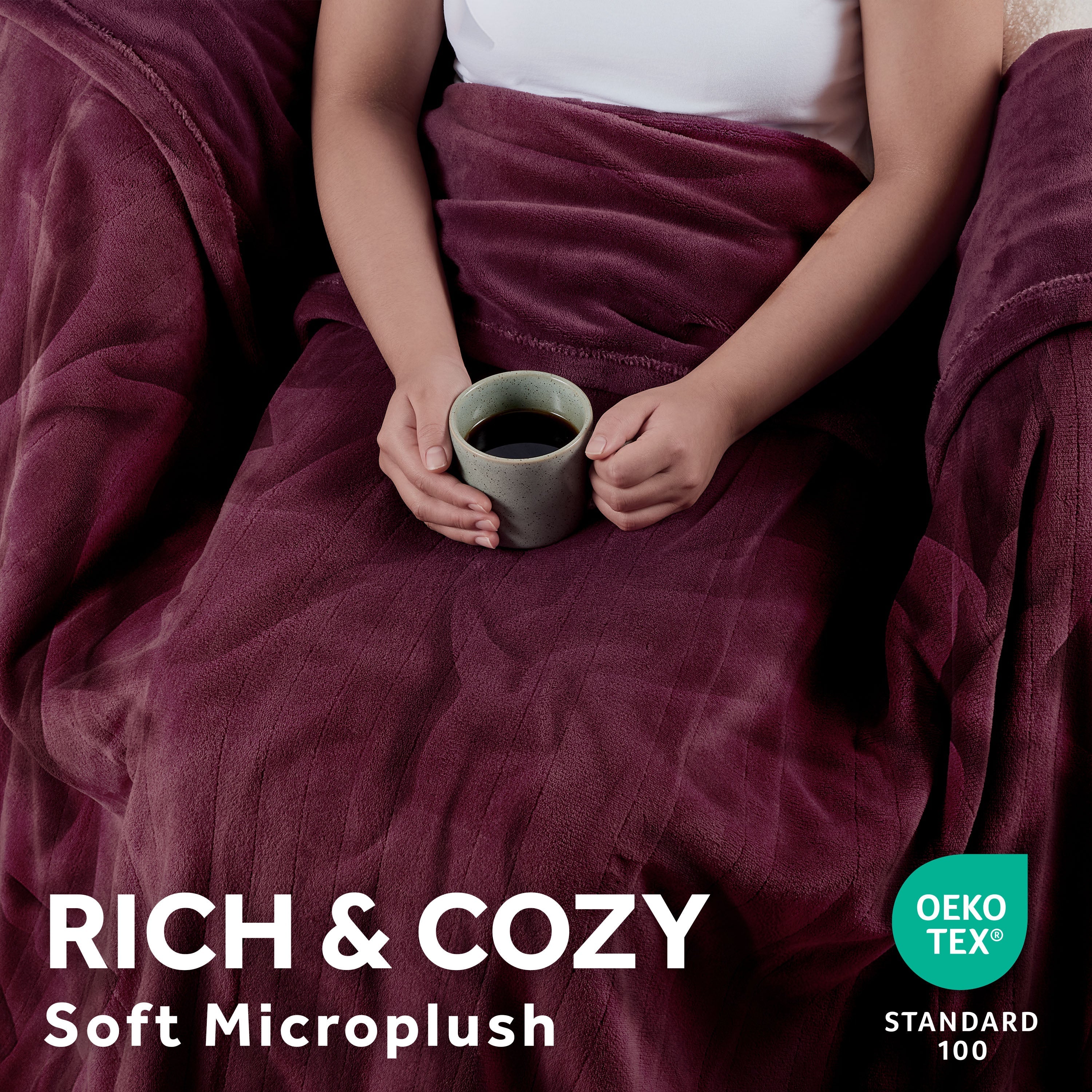 Sunbeam Heated Merlot Throw Blanket Oversized Microplush 4 Heat Settings 60x80