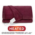 Sunbeam Heated Merlot Throw Blanket Oversized Microplush 4 Heat Settings 60x80