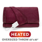 Sunbeam Heated Merlot Throw Blanket Oversized Microplush 4 Heat Settings 60x80