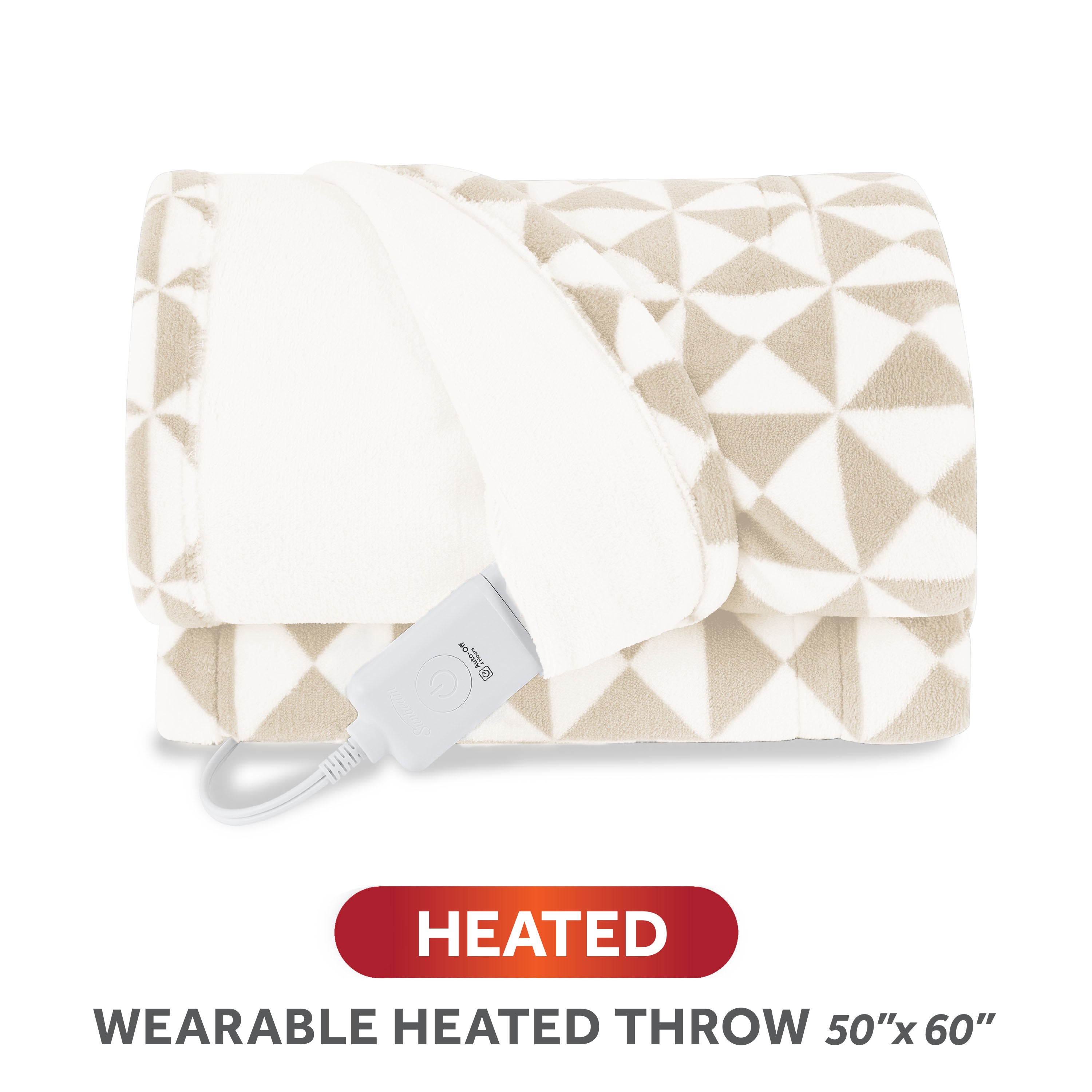 Sunbeam Heated Triangle Taupe Wearable Throw 4 Heat Settings 50x60