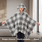 Sunbeam Heated Buffalo Gray Wearable Throw 4 Heat Settings 50x60