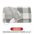 Sunbeam Heated Buffalo Gray Wearable Throw 4 Heat Settings 50x60