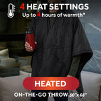 Sunbeam Cordless Heated Wearable Throw Black Hood Rechargeable 4 Heat Settings 50x66