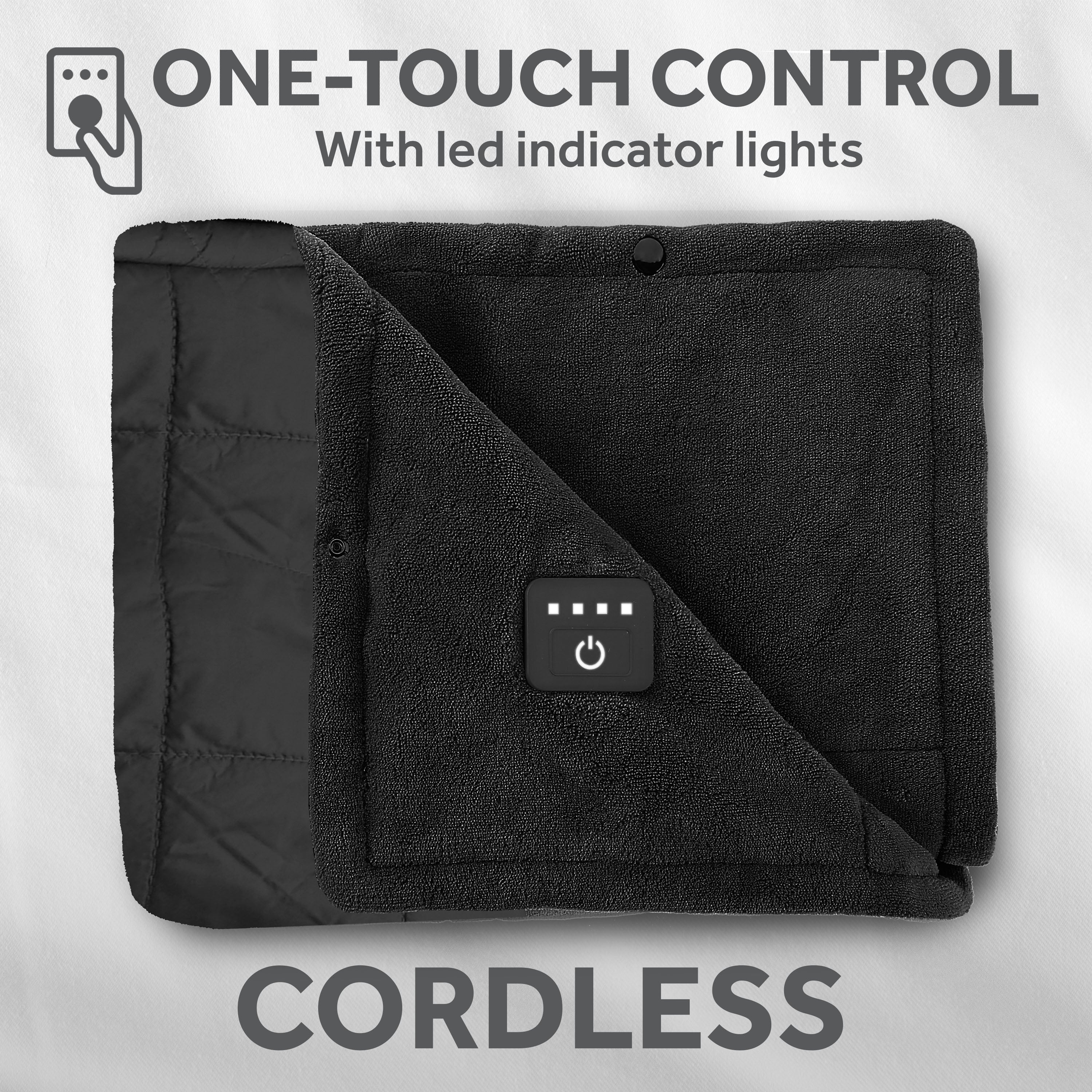 Sunbeam Cordless Heated Wearable Throw Black Hood Rechargeable 4 Heat Settings 50x66