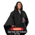 Sunbeam Cordless Heated Wearable Throw Black Hood Rechargeable 4 Heat Settings 50x66