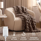 Sunbeam Heated Brown Throw Bubble Faux Fur Luxury Collection 4 Heat Settings 50x70