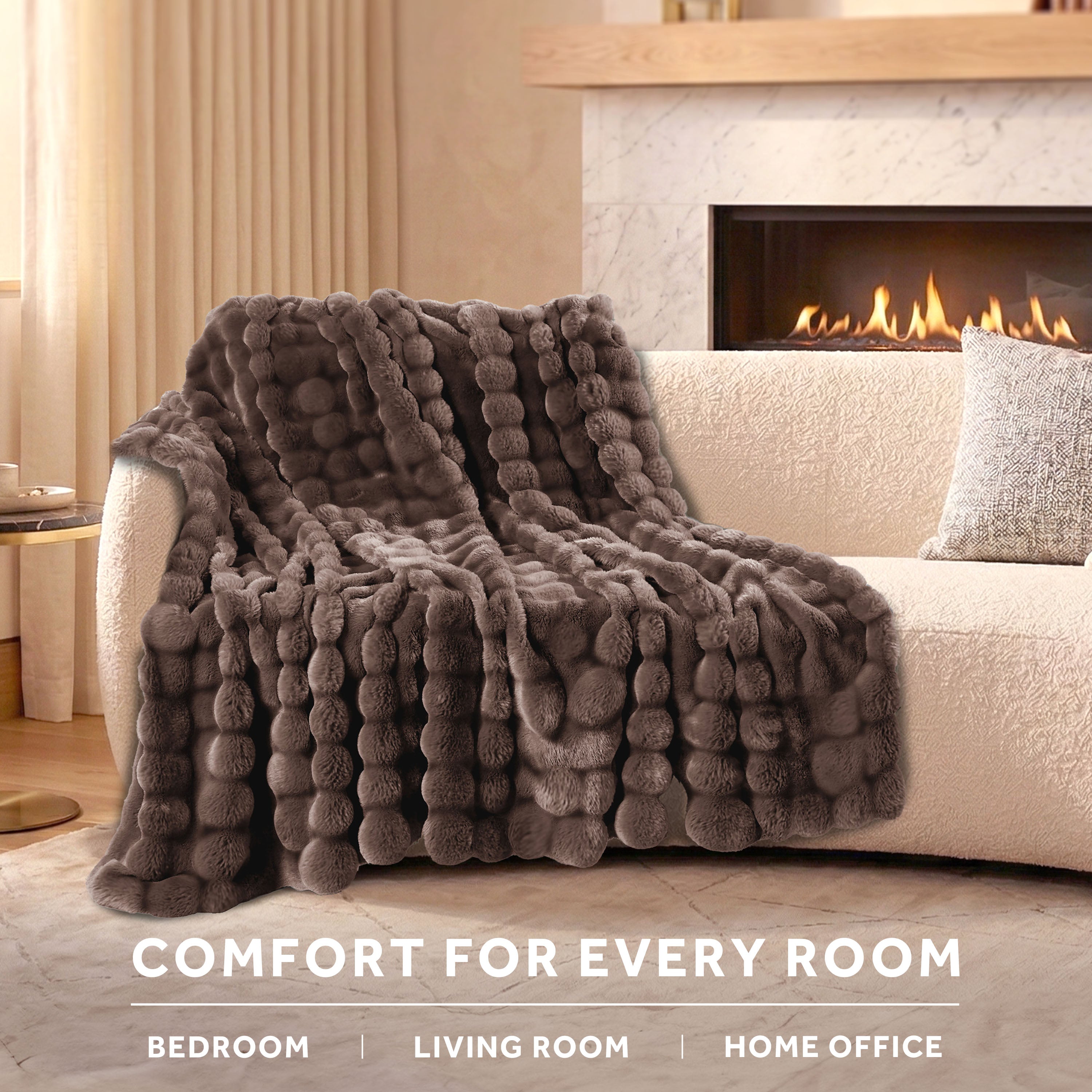 Sunbeam Heated Brown Throw Bubble Faux Fur Luxury Collection 4 Heat Settings 50x70