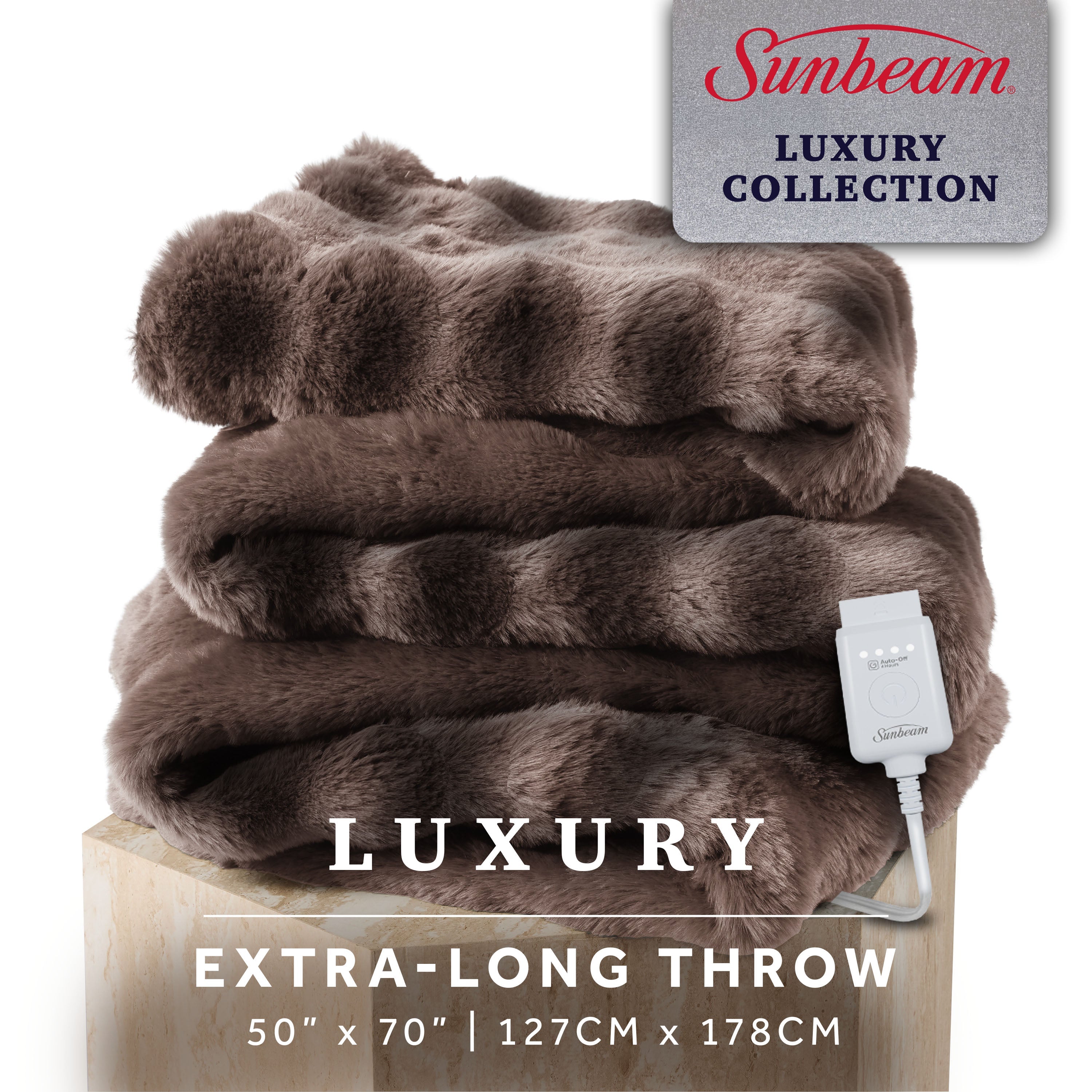 Sunbeam Heated Brown Throw Bubble Faux Fur Luxury Collection 4 Heat Settings 50x70