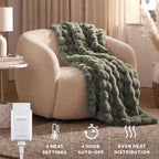 Sunbeam Heated Green Throw Bubble Faux Fur Luxury Collection 4 Heat Settings 50x70