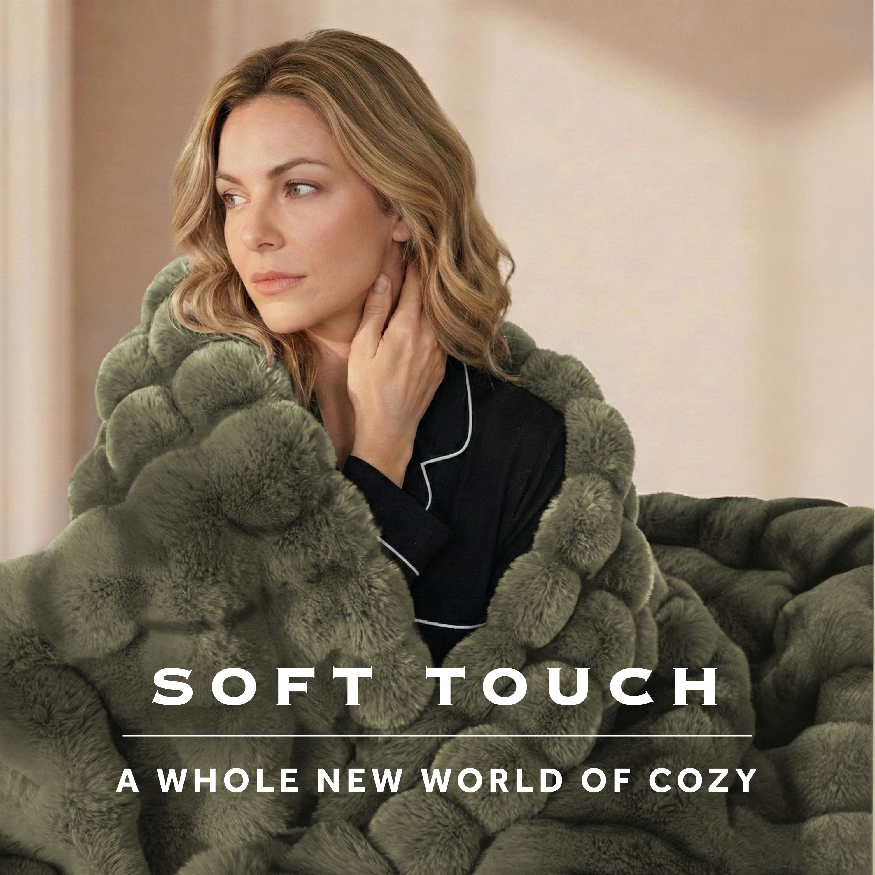 Sunbeam Heated Green Throw Bubble Faux Fur Luxury Collection 4 Heat Settings 50x70