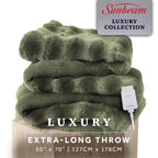 Sunbeam Heated Green Throw Bubble Faux Fur Luxury Collection 4 Heat Settings 50x70