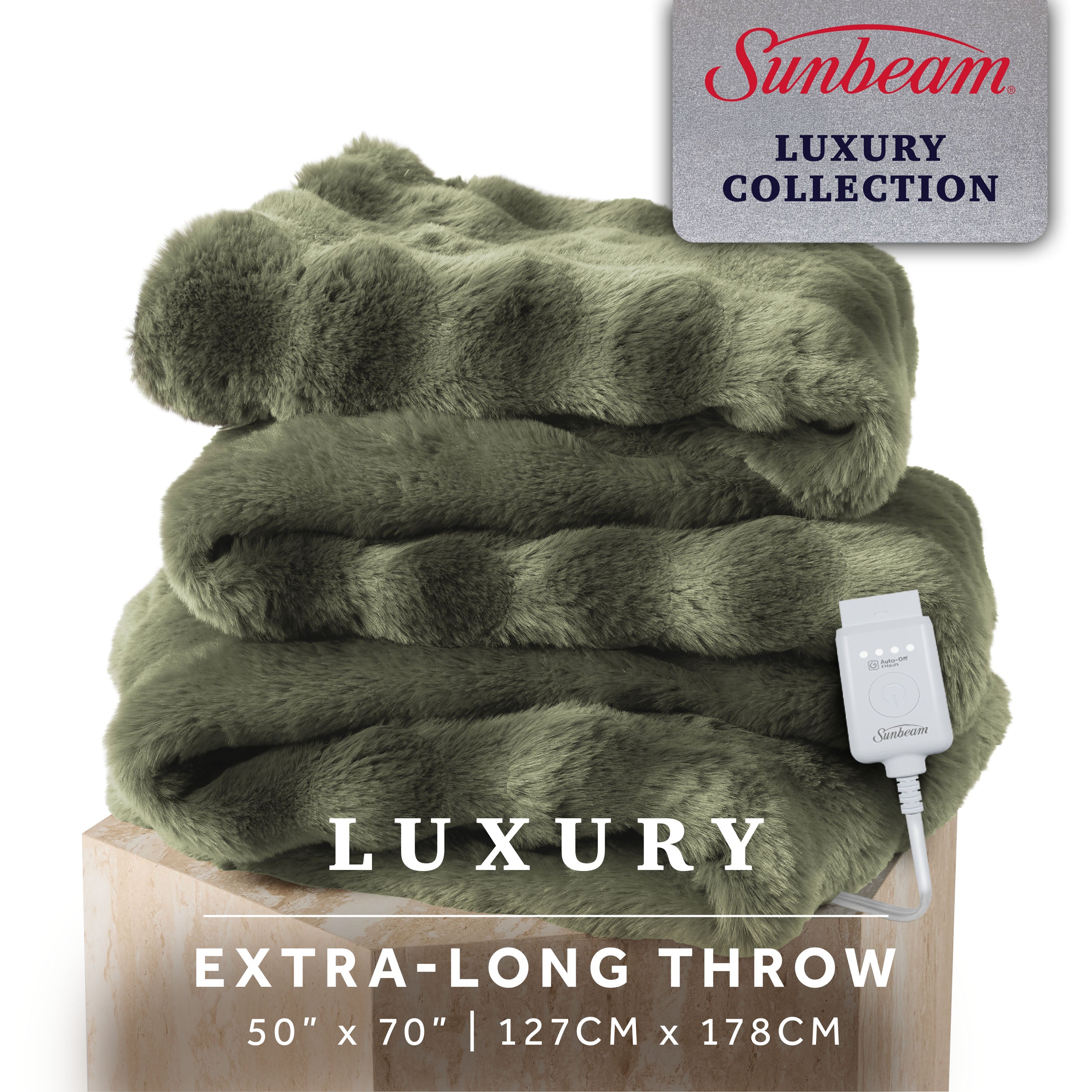 Sunbeam Heated Green Throw Bubble Faux Fur Luxury Collection 4 Heat Settings 50x70