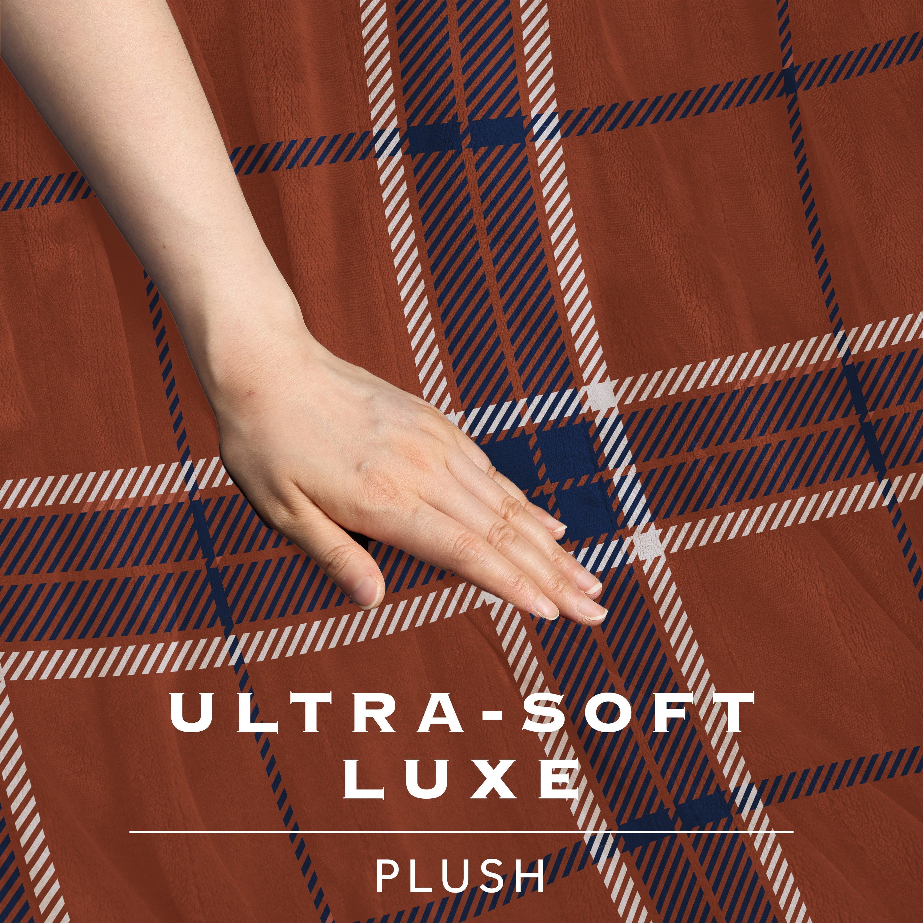 Sunbeam Heated Brown Blue Sheppard Plaid Luxe Plush Throw 4 Heat Settings 50x70