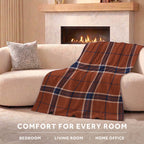 Sunbeam Heated Brown Blue Sheppard Plaid Luxe Plush Throw 4 Heat Settings 50x70