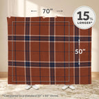 Sunbeam Heated Brown Blue Sheppard Plaid Luxe Plush Throw 4 Heat Settings 50x70