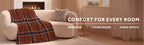 Sunbeam Heated Brown Blue Sheppard Plaid Luxe Plush Throw 4 Heat Settings 50x70