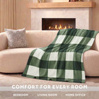 Sunbeam Heated Deep Sage Buffalo Plaid Luxe Plush Throw 4 Heat Settings 50x70