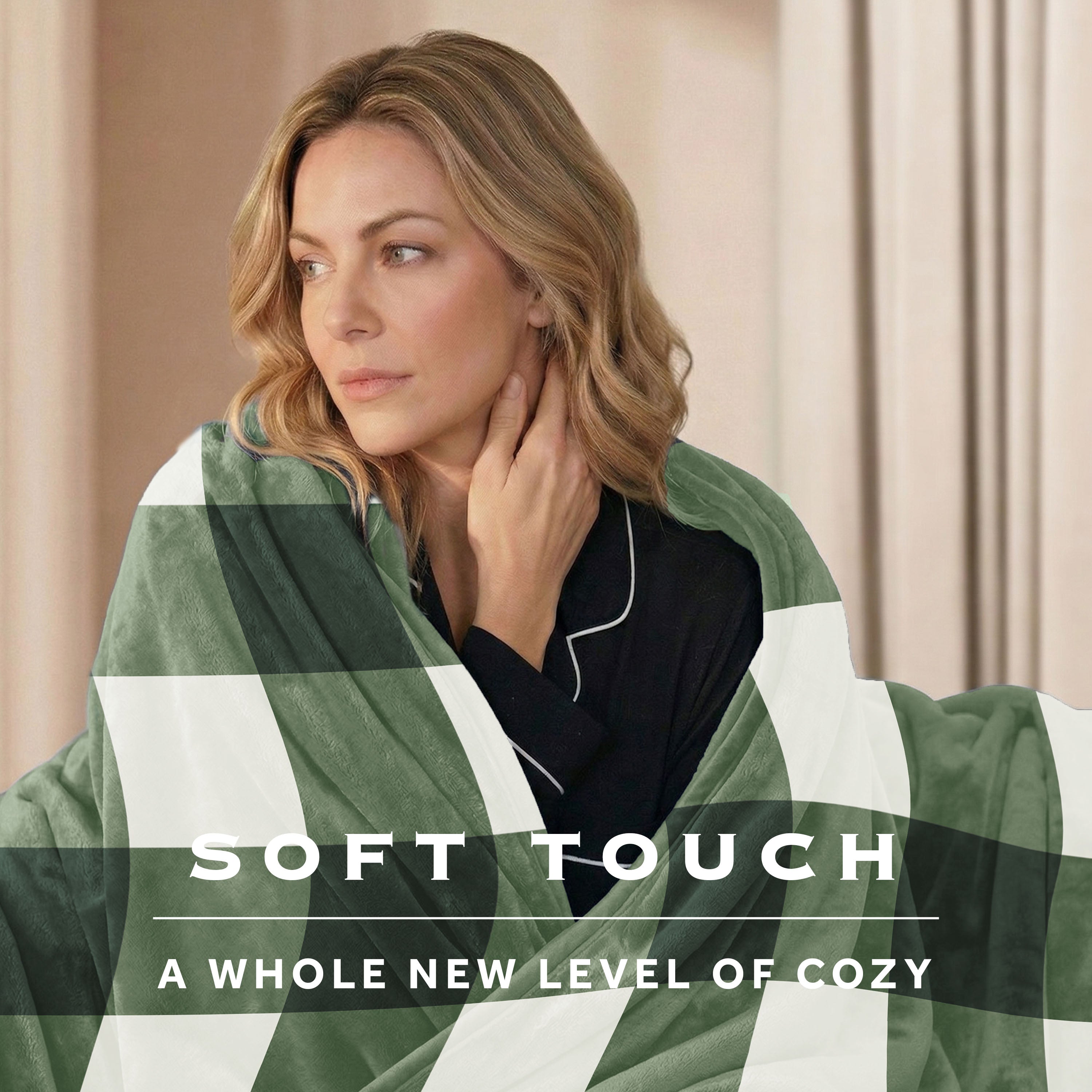 Sunbeam Heated Deep Sage Buffalo Plaid Luxe Plush Throw 4 Heat Settings 50x70