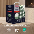 Sunbeam Heated Deep Sage Buffalo Plaid Luxe Plush Throw 4 Heat Settings 50x70