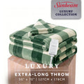 Sunbeam Heated Deep Sage Buffalo Plaid Luxe Plush Throw 4 Heat Settings 50x70