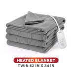 Sunbeam Heated Gray Blanket Brushed Fleece 12 Heat Settings