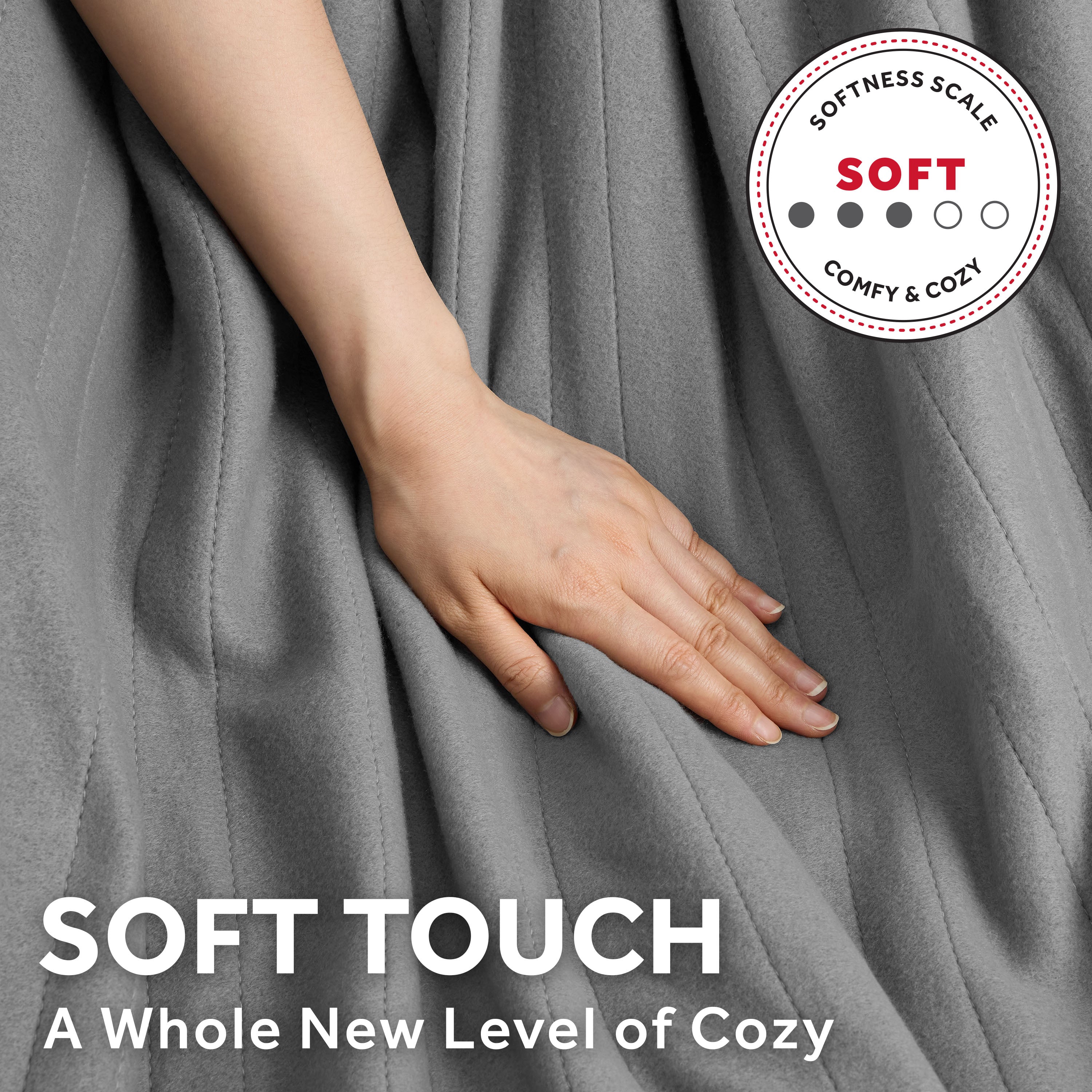 Sunbeam Heated Gray Blanket Brushed Fleece 12 Heat Settings