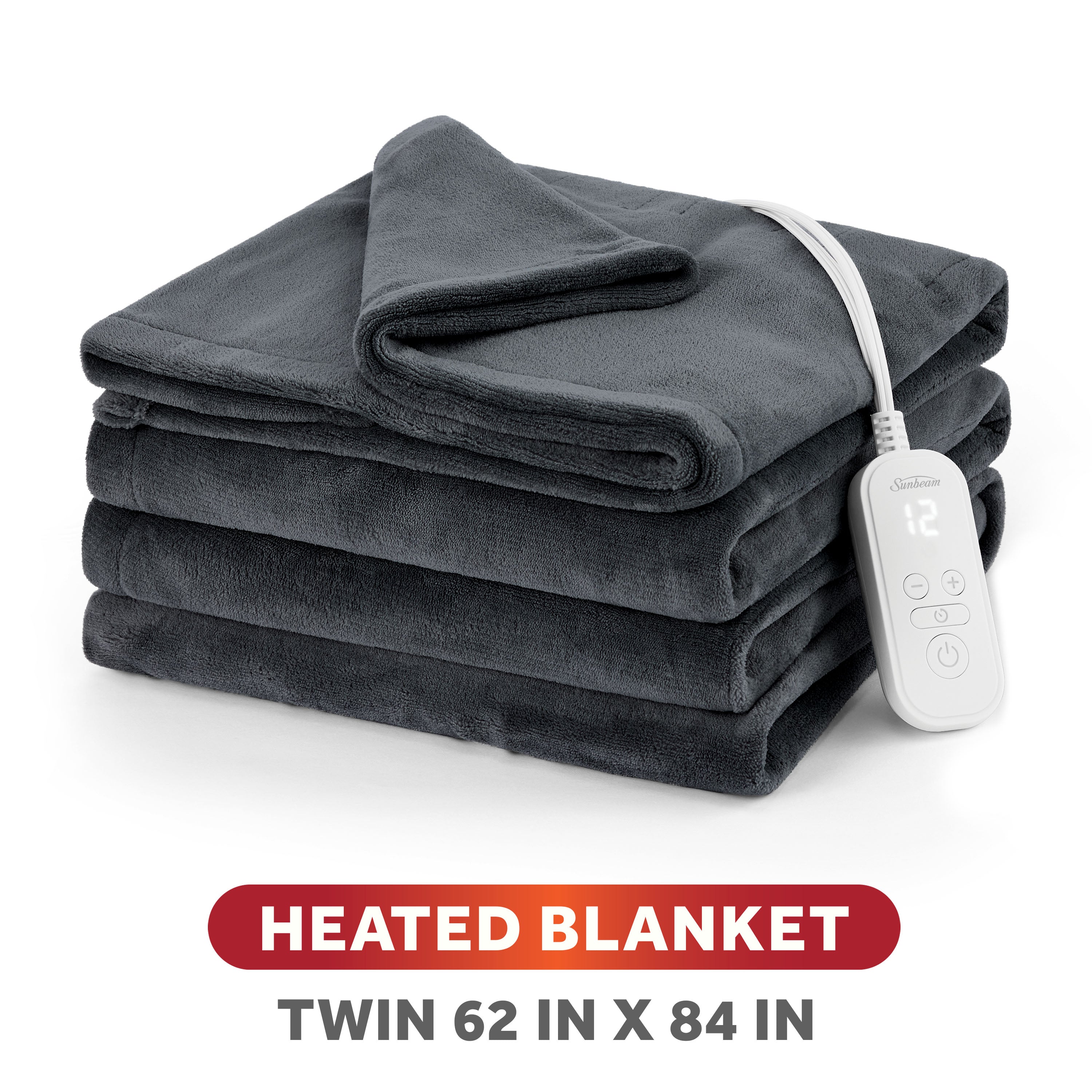Sunbeam Heated Greystone Blanket Microplush 12 Heat Settings