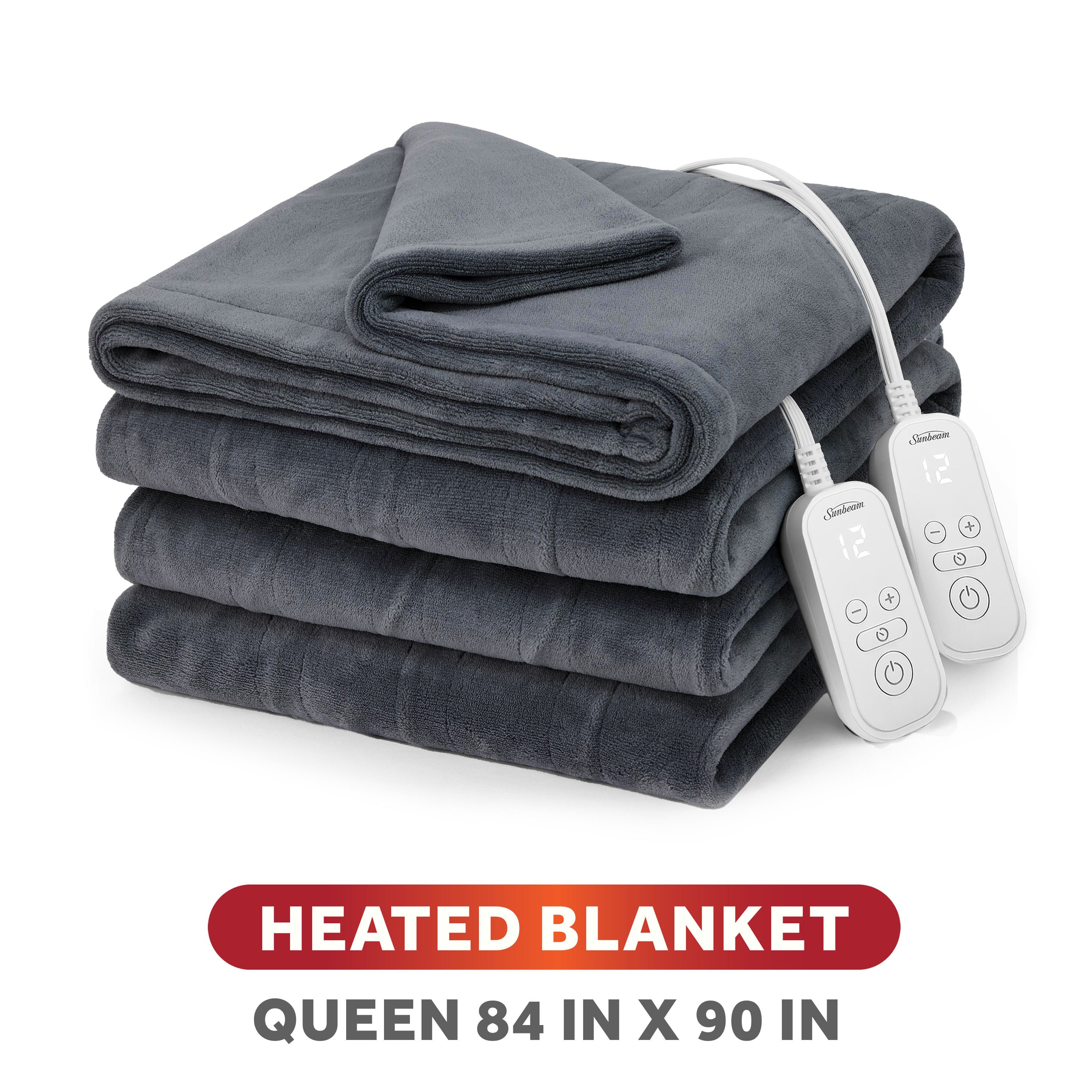 Sunbeam Heated Greystone Blanket Microplush 12 Heat Settings