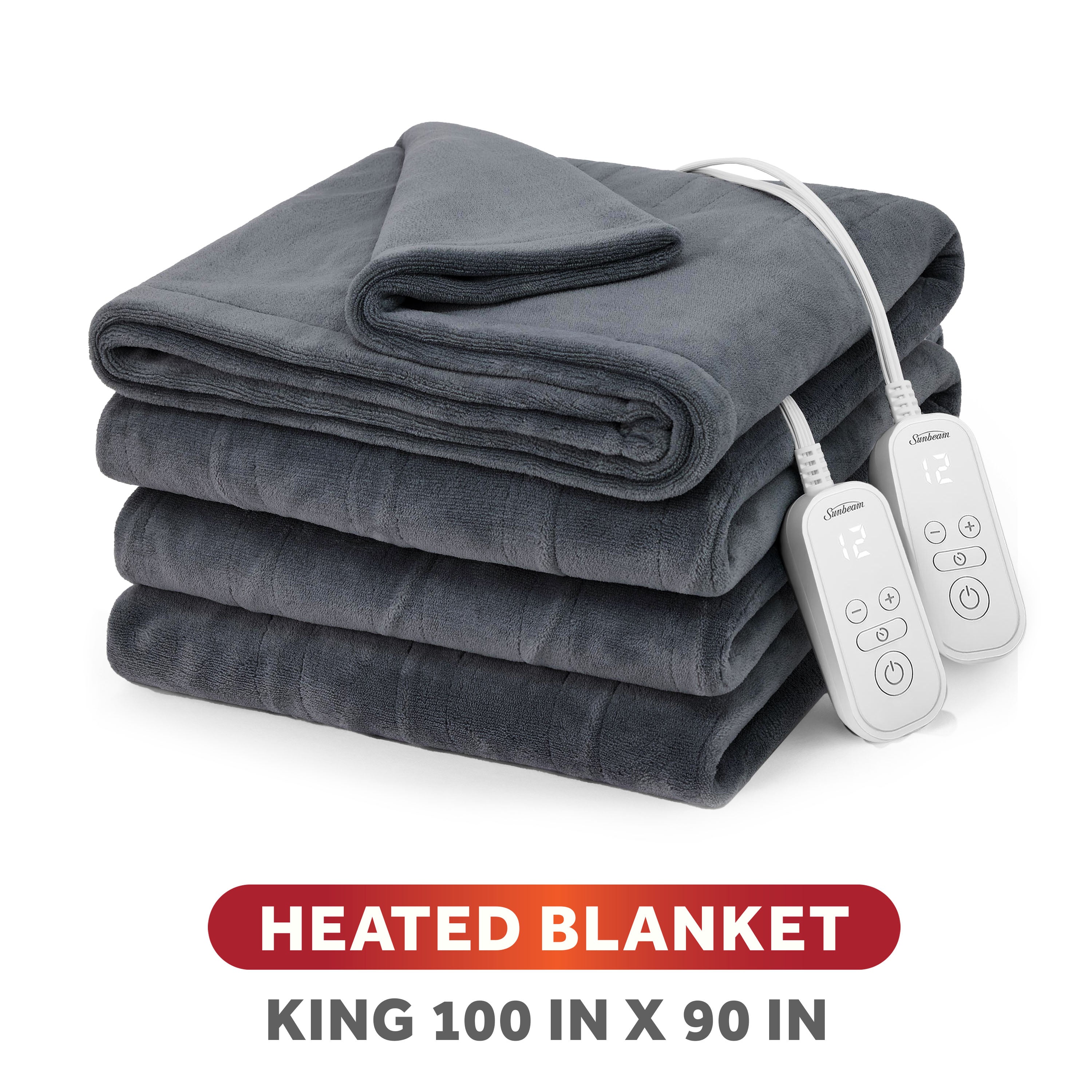 Sunbeam Heated Greystone Blanket Microplush 12 Heat Settings