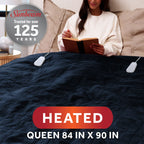 Sunbeam Heated Poseidon Navy Microplush Blanket 12 Heat Settings