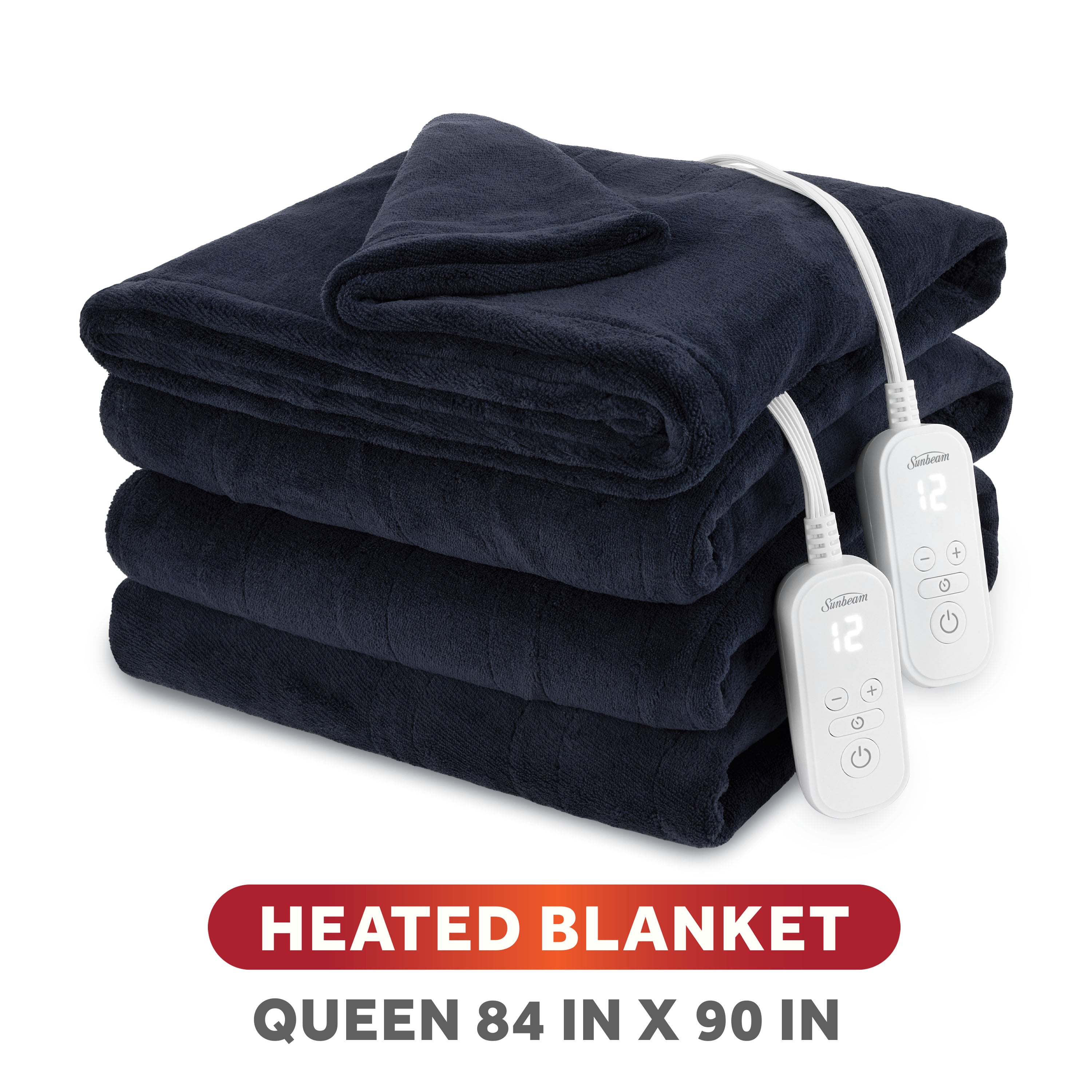 Sunbeam Heated Poseidon Navy Microplush Blanket 12 Heat Settings